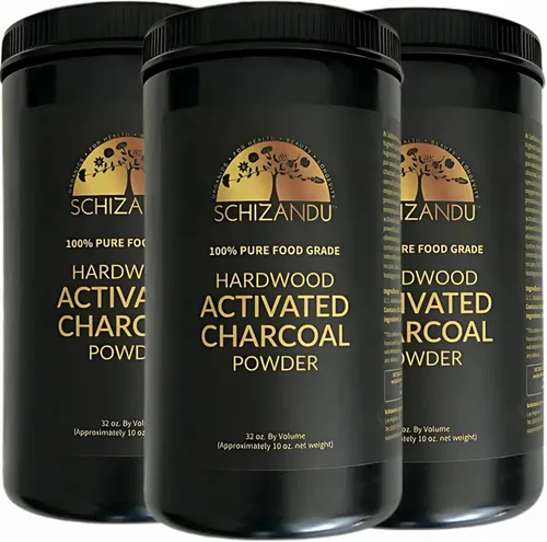 Polvo de carbón de madera dura activado por Schizandu Vegan 100% | Apoya la piel, el cuerpo y el blanqueamiento de dientes, 3 paquetes