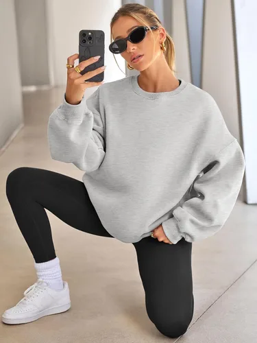Miniatura 4 de EFAN Sudaderas de gran tamaño para mujer, con forro polar, cuello redondo, suéteres casuales y cómodos, ropa de moda de otoño 2023
