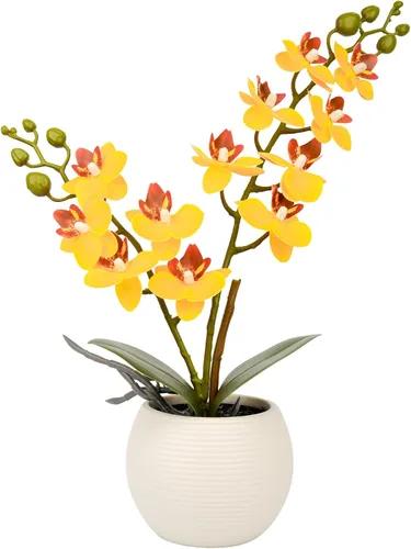 Miniatura 8 de Flores artificiales de orquídea morada, 2 tallos en maceta gris, flor de orquídea sintética en maceta para el hogar, mesa de baño, sala de estar