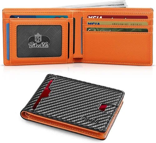 Miniatura 50 de Zitahli Billetera para hombre, de piel fina, con bloqueo RFID, minimalista, plegable, tarjetero con caja de regalo