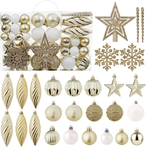 Juego de 100 adornos de bolas navideñas - Surtido de adornos colgantes irrompibles para árbol con paquete de regalo reutilizable portátil para árbol
