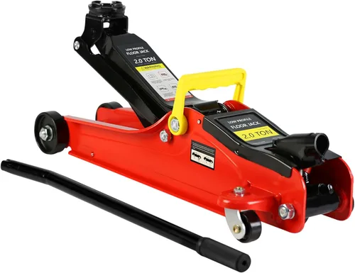 Miniatura 7 de Gato hidráulico de perfil bajo con bolsa de almacenamiento, de acero, bomba de elevación rápida de un solo pistón, rojo, rango de elevación de 3.3 a