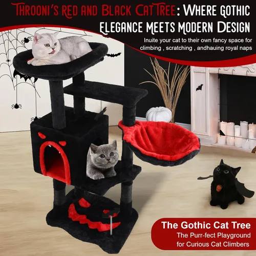 Miniatura 5 de Árbol gótico para gatos de interior para gatos grandes y adultos, torre gótica de 40.5 pulgadas con cama de ataúd, poste rascador, condominio