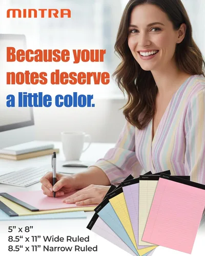 Miniatura 9 de Mintra Office - Blocs de notas tamaño legal, ((Versión básica 6pk - (Versión en colores pastel #2), 8.5 x 11 pulgadas, renglones anchos)) Pastel v2