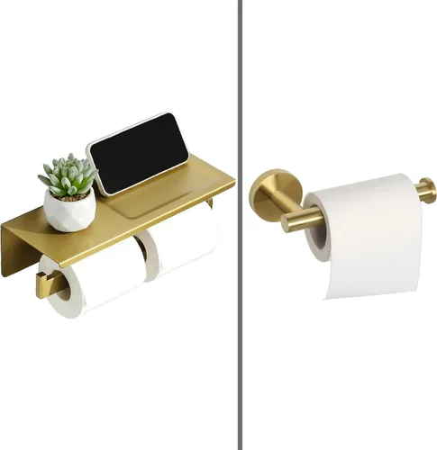 Miniatura 7 de Alise Soporte de Papel Higiénico, Soporte de Paños de Baño con Estante, Dispensador de Almacenamiento de Rollo de Papel Higiénico Doble de Acero
