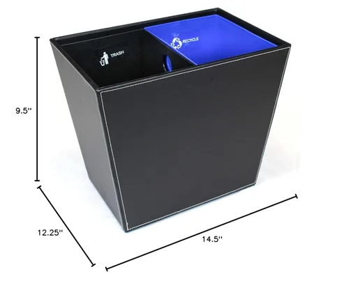 Miniatura 4 de Papelera de reciclaje, cuero sintético con revestimientos clasificados de fuego codificados de doble color. 14.25 "x 9.5" x 12" Negro