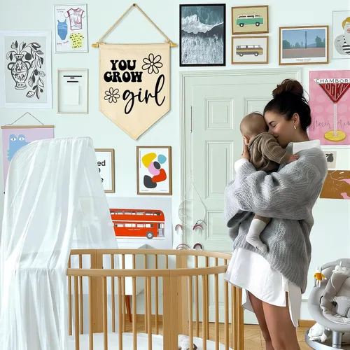Miniatura 2 de Letrero decorativo de margaritas con texto en inglés "You Grow Girl", regalo para bebés, recién nacidos, niños y niñas, banderines para decoración