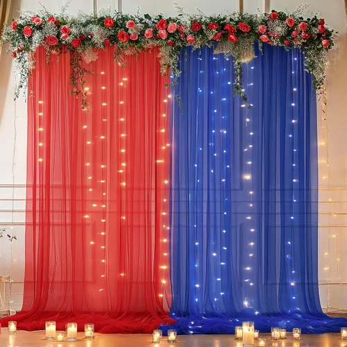 Miniatura 44 de Cortina de telón de fondo de tul negro de 10 x 10 pies con cadena de luces para fiestas, cortinas de fondo de fotos transparentes para bodas