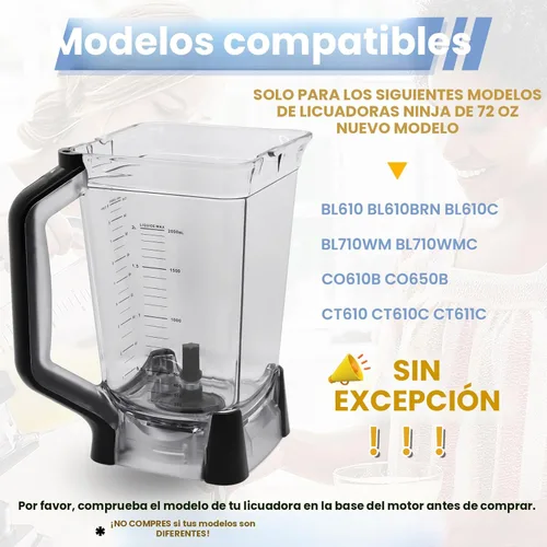 Miniatura 2 de Jarra de repuesto de 72 onzas XL compatible con licuadora Ninja (nuevo modelo) BL610, jarras trituradoras de 72 onzas de repuesto para Ninja BL710WM