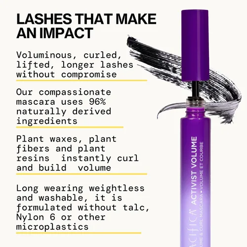Miniatura 4 de Pacifica Activist Volume & Curl Mascara – Rímel de rizado instantáneo y voluminizador, fórmula de ceras y fibras vegetales, cepillo vegano, vegano