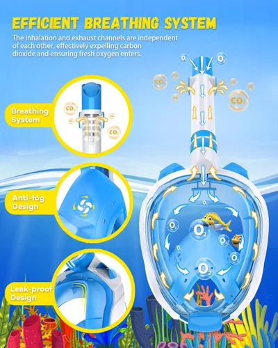 Miniatura 4 de WSTOO Kids Full Face Snorkel Masks,Suitable for Beginners Dry Top Snorkeling Gear,Can Your Mouth or Nose to Breathe,180 Degrees Panoramic