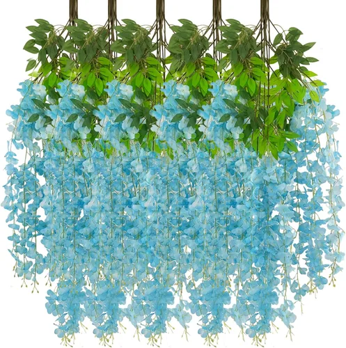 Miniatura 27 de Paquete de 12 guirnaldas de flores colgantes de glicina blanca, enredaderas de flores artificiales de 3.77 pies, glicinia falsa, guirnalda colgante