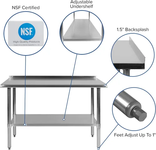 Miniatura 3 de Flash Furniture Rawcliffe - Mesa de trabajo y preparación de acero inoxidable de calibre 18 con protector contra salpicaduras y estante inferior