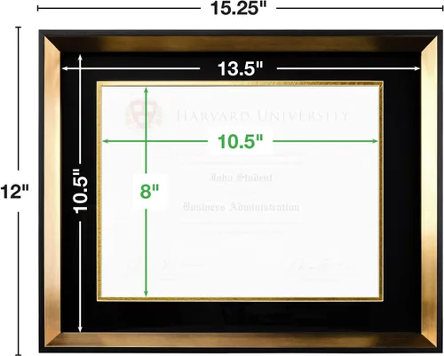 Miniatura 4 de EXCELLO GLOBAL PRODUCTS Marco moderno para documentos de foto: 8.5 x 11 pulgadas con doble paspartú para certificado de diploma de graduación Dorado