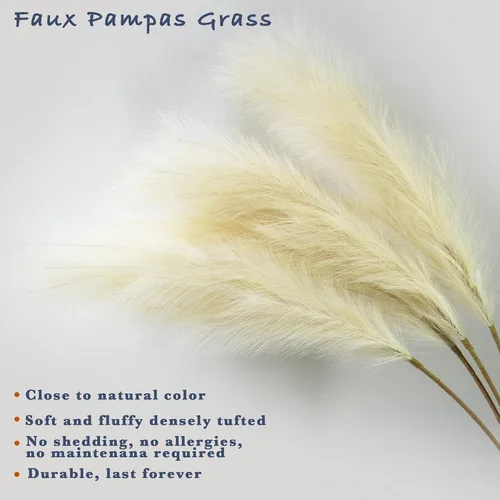 Miniatura 3 de 4 piezas de césped sintético de las pampas de 43 pulgadas/3.6 pies, no desprende pelusa, arreglo de plumas falsas de caña artificial grande