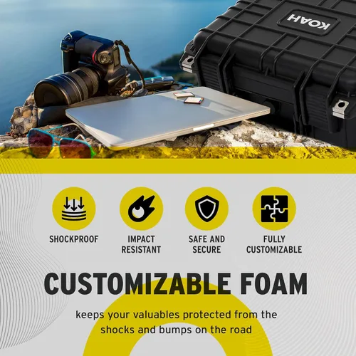 Miniatura 3 de Koah Funda rígida de plástico resistente a la intemperie con espuma personalizable (13 x 11 x 6 pulgadas), a prueba de agua y golpes, para cámaras
