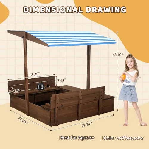 Miniatura 3 de Caja de arena de madera para niños con identificación, caja de arena con caja de almacenamiento de juguetes, equipo de juego para niños, forro
