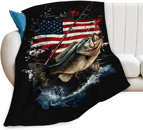 Manta de pesca con bandera estadounidense, manta suave, cálida, acogedora, mullida, de felpa, regalos para niñas y mujeres, ligera, franela de