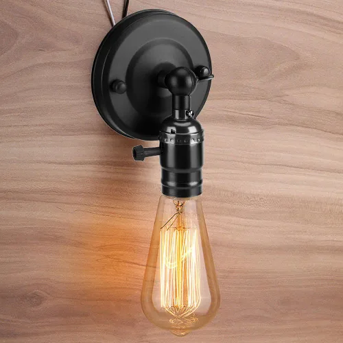 Miniatura 9 de Soporte para lámpara de pared vintage, enchufe E26/E27, metal, negro, estilo retro, para oficina en casa