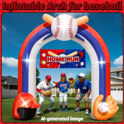 Miniatura 5 de Arco inflable gigante de béisbol de 9 pies para decoración de fiesta de campo de béisbol Baseball Blow-Up With Home Run Banner 1 Blower and 5