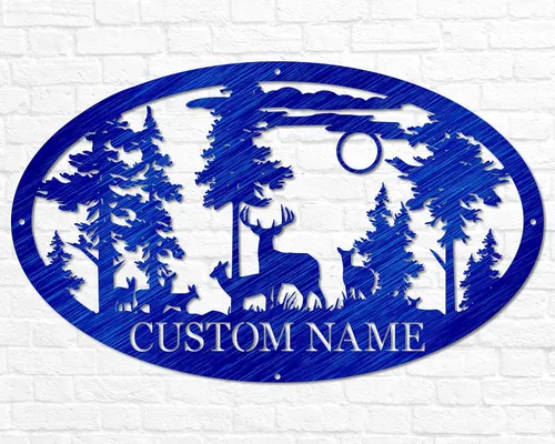 Miniatura 8 de Letrero de ciervo ovalado personalizado de metal para cabina Para exteriores, caza Regalo para cazador de ciervos Letrero de nombre de familia