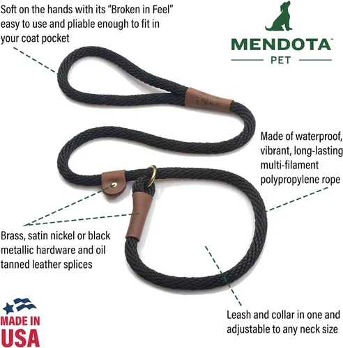 Miniatura 2 de Mendota - Correa deslizante para mascotas, combo de correa y collar para perro, fabricado en los Estados Unidos, zafiro, 1/2 pulgadas x 6 pies