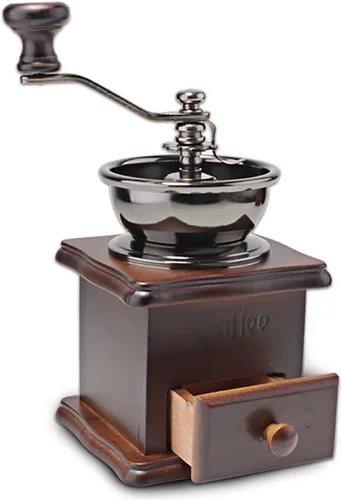 Miniatura 5 de Molinillo de café manual de madera, estilo vintage, molinillo de café de mano, molinillo de café con manivela de cerámica, cepillo de limpieza Marrón
