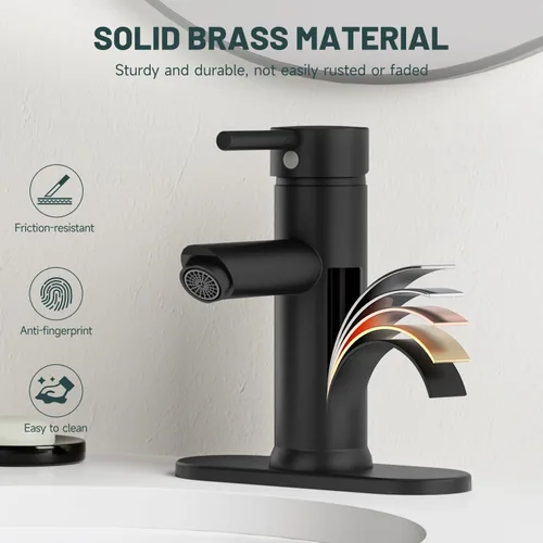 Miniatura 4 de Grifo mando de una sola pieza para fregadero de baño con desagüe desplegable sin desbordamiento Negro