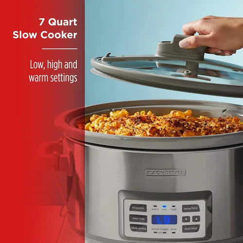 Miniatura 4 de Black + Decker Olla de cocción lenta digital de 6.6 L, SCD7007SSD, sonda de temperatura, Sous-Vide, tapa con bloqueo, olla de cerámica extraíble