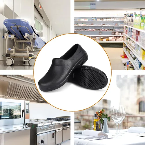 Miniatura 7 de Zapatos unisex antideslizantes para servicio de alimentos, impermeables, resistentes al aceite, zuecos de trabajo de cocina, cómodos zapatos