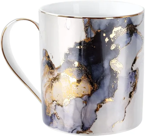 Taza de café de cerámica de mármol, taza de té para oficina y hogar, 14 OZ, taza de café y té para mujeres y hombres, mármol negro+dorado