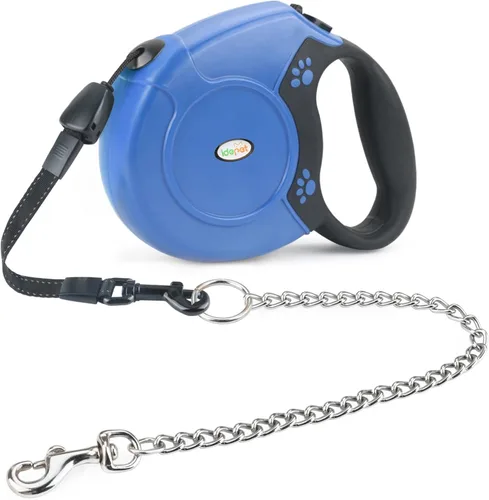 Miniatura 14 de Idepet Correa retráctil resistente para perros pequeños y medianos, cadena de acero antimasticación de 360 grados sin enredos, sistema de bloqueo