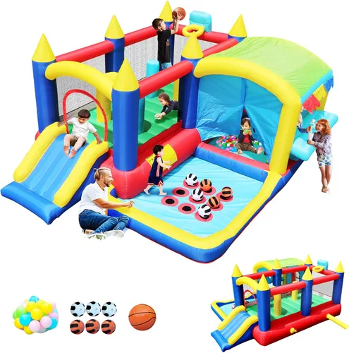 Casa inflable de rebote para niños, castillo animoso con tobogán, salto, aro de baloncesto, pozo de pelotas, gorila familiar para patio trasero,