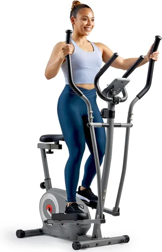 Sunny Health & Fitness Elliptical and Bike Exercise Machine, Ultra Silent Adjustable Resistance Levels Cross Trainer for Home Gym with Pulse Rate