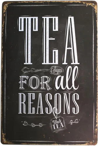 SUMIK Letrero de metal con texto en inglés "Tea For All Reasons", placa de póster de arte vintage, cocina, sala de estar, bar, decoración de pared
