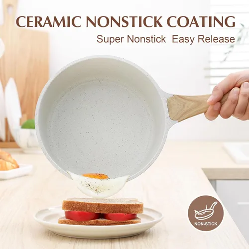 Miniatura 2 de SENSARTE - Set de Cacerola Antiadherente de Cerámica Blanca con Tapa, Olla de Cocina Pequeña con Mango de Enfriamiento Lento, Cacerola Compatible