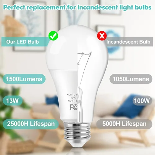 Miniatura 4 de Bombillas LED, bombillas LED A19 equivalentes a 100 W, 13 W, 4000 K, blanco neutro, 1500 lúmenes, no regulables, brillantes, E26 Edison, bombillas
