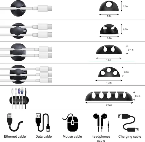 Miniatura 2 de Kit de organización de cables de 137 piezas, 4 fundas para cables, 100 bridas para cables, 10 clips para cables, 15 bridas adhesivas de pared, 10