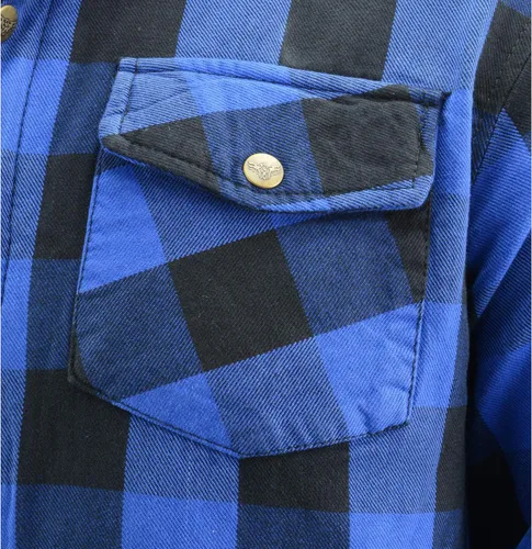 Miniatura 13 de Camisa de motociclista Milwaukee Leather para hombre, de franela a cuadros azul con armadura aprobada por CE reforzada con fibra de aramida MPM1634