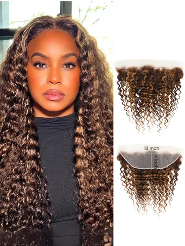 Miniatura 36 de P4/27 Cabello Humano Solitario de Onda Profunda con Reflejos Rubios Miel, 12A 100% Tejido Brasileño Virgen Ondulado Grueso con Mechas Ombre Marrón