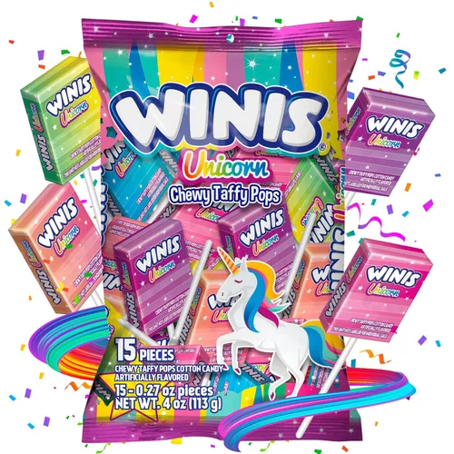 Miniatura 4 de Winis Unicorn Chewy Taffy Pops Sabor de algodón de azúcar Tamaño compartido de 4.3 onzas bolsa – 15 piezas Regalos, vacaciones, fiestas