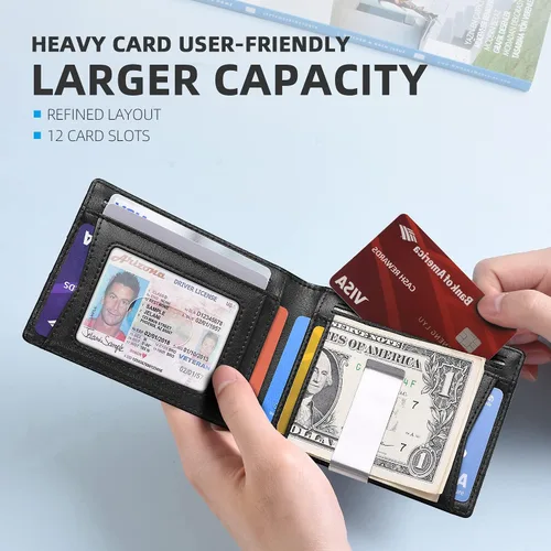 Miniatura 90 de Zitahli - Billetera delgada con 12 ranuras para tarjetas, ventana de identificación con clip para dinero, bolsillo frontal RFID plegable, pequeña