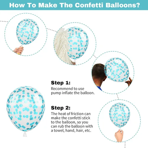 Miniatura 7 de Paquete de 60 globos azul polvoriento dorado, conjunto de globos de látex azul pizarra blanco arena verde azulado turquesa crema beige con confeti