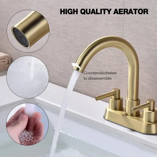 Miniatura 4 de Grifo de baño central de 4 pulgadas con montaje de drenaje desplegable de desbordamiento, negro mate, níquel cepillado y oro cepillado