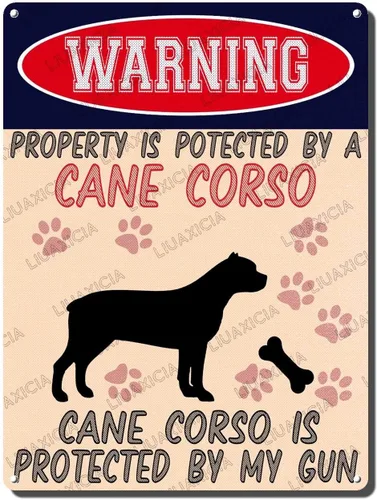 Miniatura 9 de LIUAXICIA Letreros divertidos de metal con texto en inglés "Warning Property is Potected by A American Bulldog is Protected by My Gun" The Coffee