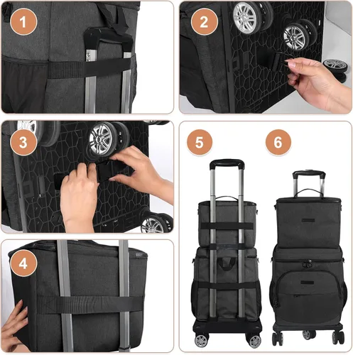 Miniatura 4 de Hielera suave con ruedas – Doble capa con bolsa de almuerzo plegable enfriador, grandes bolsas de hielo portátiles extraíbles a prueba de fugas