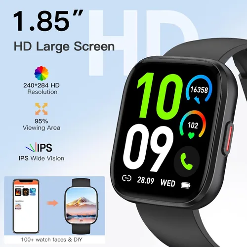 Miniatura 5 de Relojes inteligentes para hombres y mujeres, contestar/hacer llamadas, reloj de fitness de 1.85 pulgadas con más de 120 modos deportivos, frecuencia