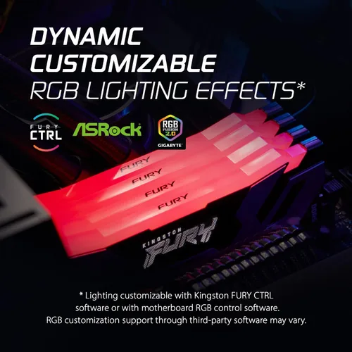 Miniatura 2 de Kingston FURY Renegade RGB 32 GB (2 x 16 GB) 6400 MT/s DDR5 CL32 DIMM Kit de memoria de escritorio (2 piezas) Intel XMP 3.0 Estabilidad