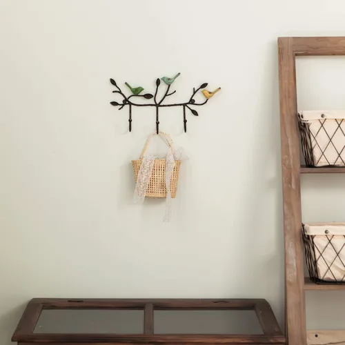 Miniatura 4 de SOFFEE DESIGN Perchero vintage de pared con 3 ganchos, pájaros de pie en rama de árbol con pintura rústica, resistente soporte para llaves
