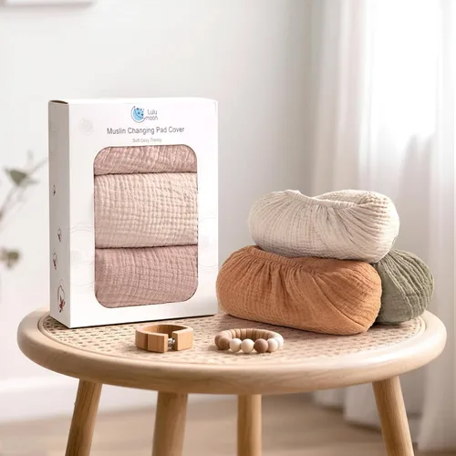 Miniatura 8 de lulumoon Funda para cambiador de pañales de bebé: Funda de almohadilla de muselina para cambiador de pañales - Fundas de cambiador para niñas y niños